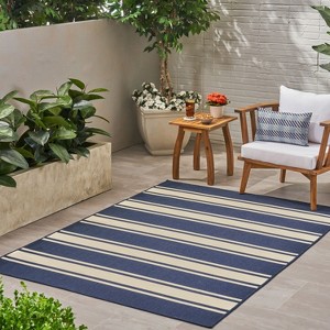 Gulches Nautical Navy Outdoor Lounge Rug - Simple & Stylish 100% Polypropylene, 84" x 63" - Perfect for Elevating Your Space - 1 of 4