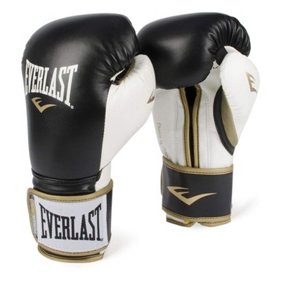 Everlast P00000725 14 Ounce Powerlock Hook & Loop Training Kickboxing Boxing Bag Gloves, Black/White