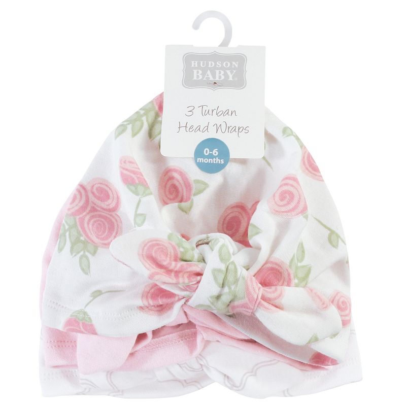 Hudson Baby Baby Girl Turban Cotton Headwraps, Rose, One Size, 3 of 7