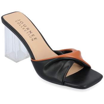 Journee Collection Womens Aylia Clear Block Heel Soft Vegan Leather Slip On Sandals