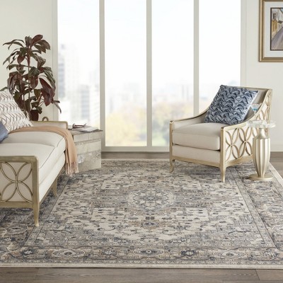 Ivory Grey Synthetic Oval Persian Area Rug 12' x 15'