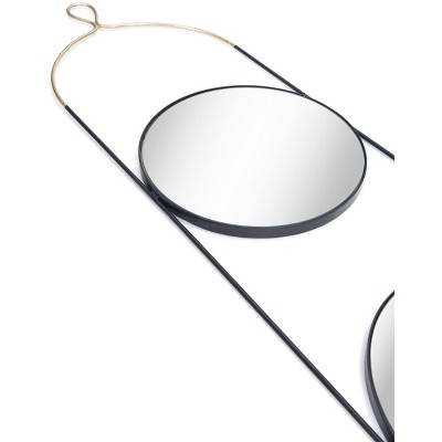 Contemporary Black and Gold Round Double Mirror with Metal Frame