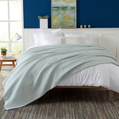 Icy Blue Full Cotton Waffle Weave Bed Blanket
