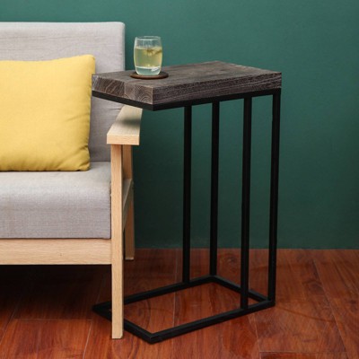 Rustic Brown Torch Carbon C-Shaped End Table with Metal Frame