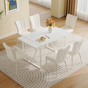 NicBex 5 PCS/7 PCS Cream-Style Piece White MDF Dining Table Set with 4/6 Vertical Line Design Backrest Chairs for Kitchen/Apartment,White - 1 of 4
