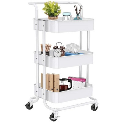 DOMETOUR 3 Tier Mesh Metal Rolling Utility Cart for Kitchen Living Room, Multifunctional Storage Cart with Lockable Wheels and Handle