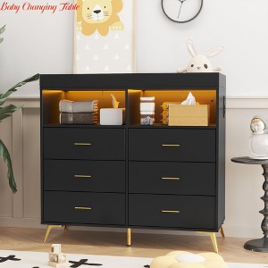 Dresser for Bedroom w/Charging Station, Large Capacity Storage Cabinet Chests w/ 6 Drawer & 2 Open Storage Shelves - 1 of 4