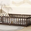 Full Size Wooden Floor Toddlers Bed with Fence and Door, Rubber Wood Montessori Platform Bed for Kids Room-Baofuwish - 2 of 4
