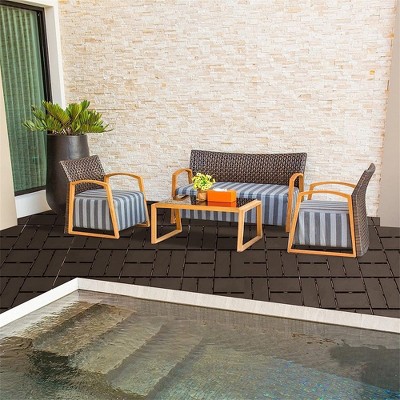 Patio Flooring, 12"x12" Deck Tiles, Open & Non-Slip 4 Lath Square Composite Decking Tiles, Interlocking Flooring Tile