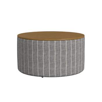 Wood Top Storage Ottoman Gray Pinstripe - HomePop