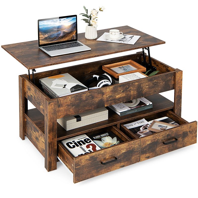 Costway Lift Top Coffee Table with 2 Storage Drawers &Hidden Compartment for Living Room, 1 of 11