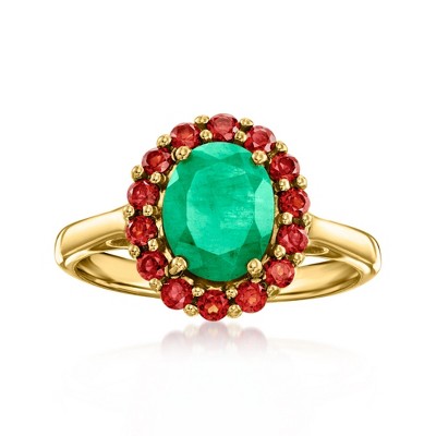 Ross-Simons 1.70 Carat Emerald and .70 ct. t.w. Garnet Ring in 18kt Gold Over Sterling