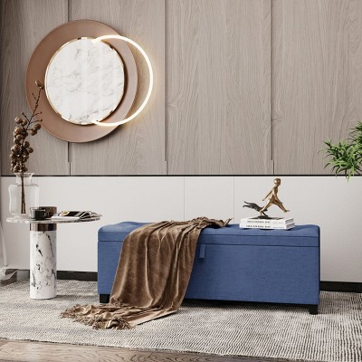 Upholstered Storage Bench Green Chenille Fabric Rectangle Ottoman Entryway Bench,Bed End Stool For Hallway Living Room Bedroom-Cuddlewood