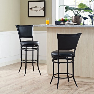 Rachel Black Metal Swivel Barstool with Leather Cushion
