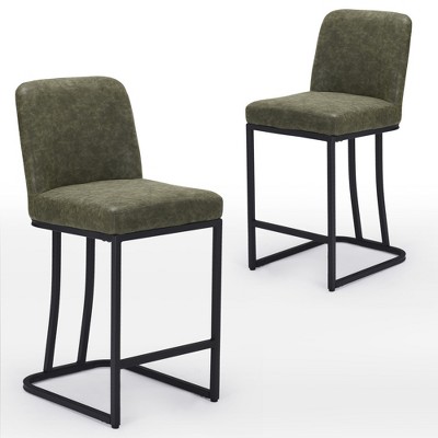 FURNIinspire Accent Chairs, Bar Stools Upholstered Counter Height Chairs Barstools for Kitchen Island, Green, 17.5"*15.4"*35"