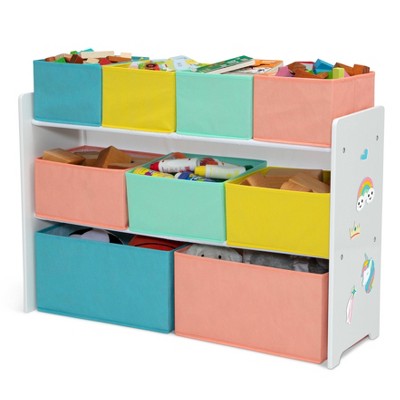 White and Multicolor Kids Stackable Toy Organizer with Storage Bins