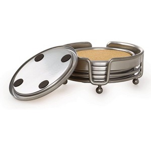 Kamenstein 7 Piece All Metal & Cork Coaster Set, Silver - 1 of 4