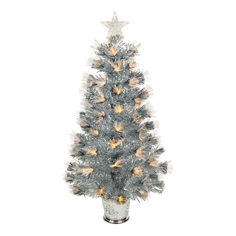 Northlight 3' Pre-Lit Silver Fiber Optic Artificial Christmas Tree, Warm White Lights, 1 of 7