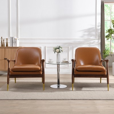 Christopher Knight Home Freja Modern Faux Leather and Wood Accent Chair (Set of 2)