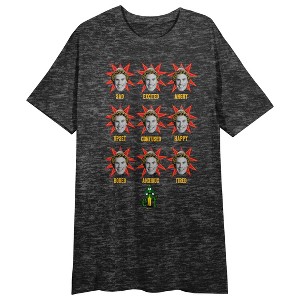 Elf Buddy Facial Expressions Crew Neck Short Sleeve Black Heather Women's Night Shirt - 1 of 2