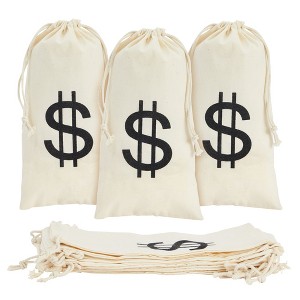Juvale 12-Piece Money Bag Pouch with Drawstring Closure Canvas Cloth & Dollar Sign Symbol 4.7 x 9 in - 1 of 4