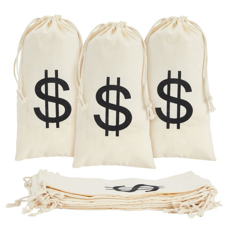 Juvale 12-Piece Money Bag Pouch with Drawstring Closure Canvas Cloth & Dollar Sign Symbol 4.7 x 9 in, 1 of 8