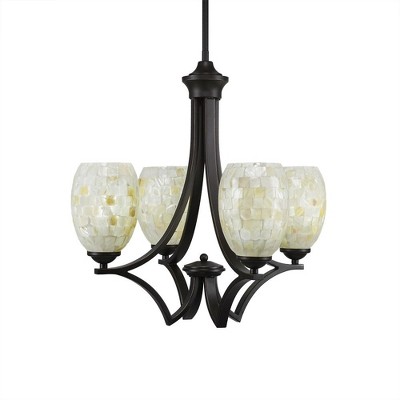 Toltec Lighting Zilo 4 - Light Chandelier in  Dark Granite with 5" Ivory Glaze Seashell Shade