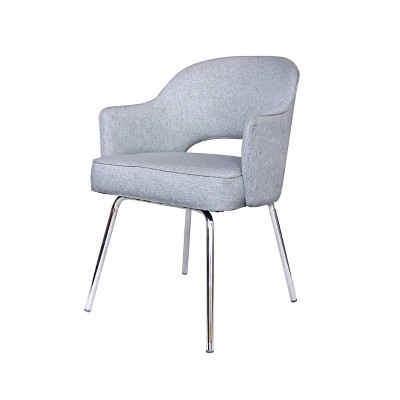 Sleek Gray Linen and Chrome Guest Chair with Fixed Arms