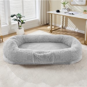 Human Dog Bed for Adult and Pets,  Napping  Dog Bed with Side Pocket,Washable Fluffy Faux Fur,No Assembly Required - 1 of 4