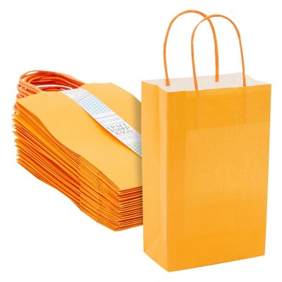 Blue Panda 25 Pack Small Paper Gift Bags with Handles for Party Favors, Bulk Shopping Merchandise Bags, Marigold 9 x 5.5 x 3 In
