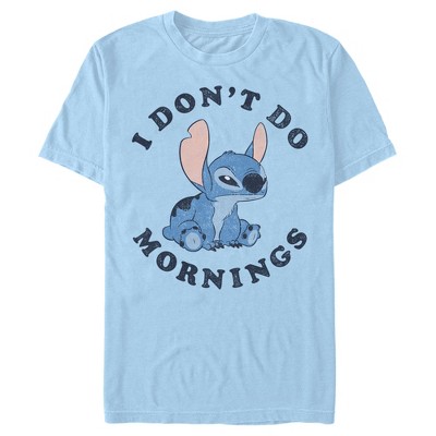 Men's Lilo & Stitch I Don't Do Mornings Light Blue T-Shirt - Light Blue -  2X Large