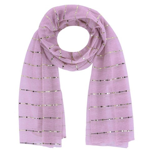 Ctm Women's Sheer Sparkling Metallic Stripe Lightweight Scarf, Pink ...