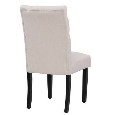 Beige Linen Upholstered Parsons Dining Side Chair with Wood Legs