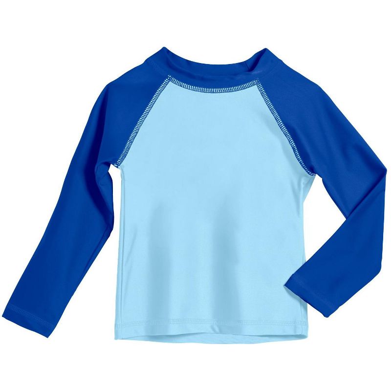 City Threads USA-Made Swim UPF 50+ Boys Color Block Long Sleeve Rashguard Shirt, 1 of 4
