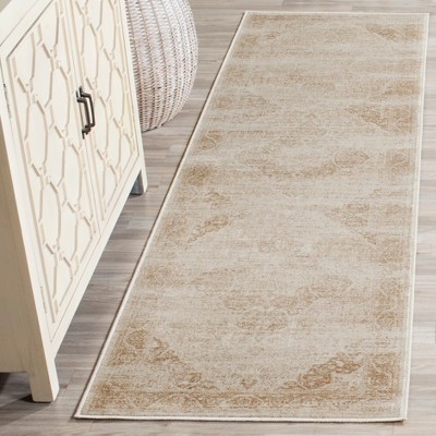 Vintage Stone and Beige Wool Viscose Runner Rug