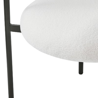 White Upholstered Metal Arm Chair with Slat Back
