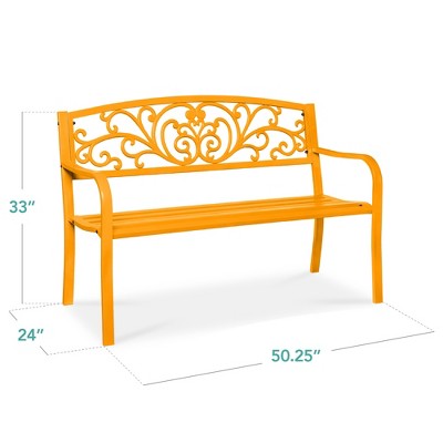 Marigold Gold Steel Outdoor Bench with Floral Backrest