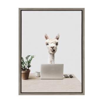 18" x 24" Sylvie Mr. Al Paca here in Distribution by The Creative Bunch Studio Framed Wall Canvas Gray - Kate & Laurel All Things Decor