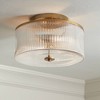 Possini Euro Design McKenzie 14" Modern 2-Light Semi Flush-Mount Ceiling Light Fixture Kitchen Foyer Hallway Drum Warm Brass Finish Ribbed Glass - 2 of 4