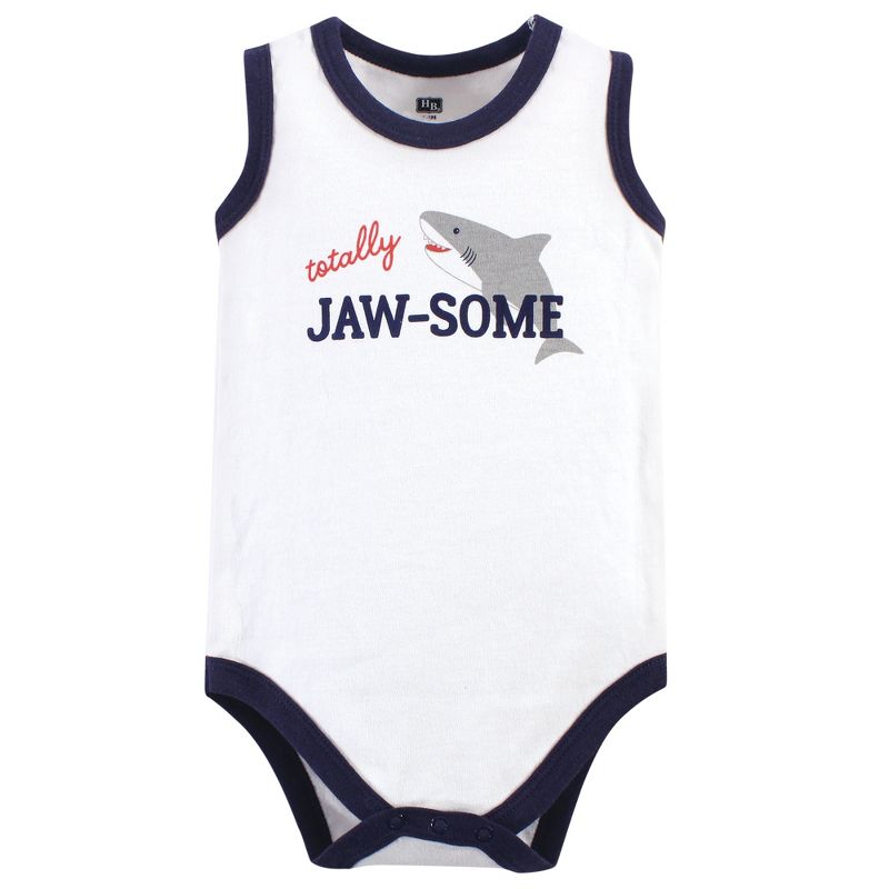 Hudson Baby Infant Boy Cotton Sleeveless Bodysuits 5pk, Shark, 4 of 6