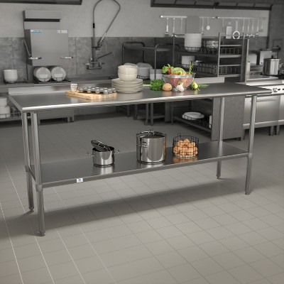 Stainless Steel 18 Gauge 72" Work Table with Backsplash & Shelf