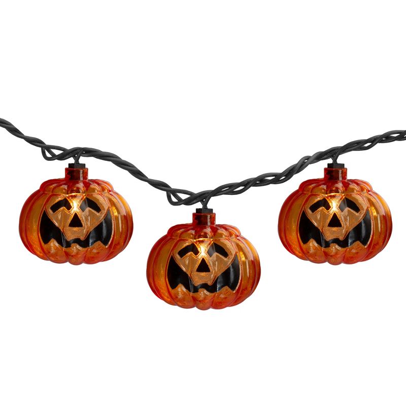 Northlight 10-Count Jack O Lantern Shaped Halloween Lights, 7.5ft Black Wire, 2 of 3