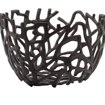 Set of 2 Black Aluminum Coral-Inspired Decorative Bowls