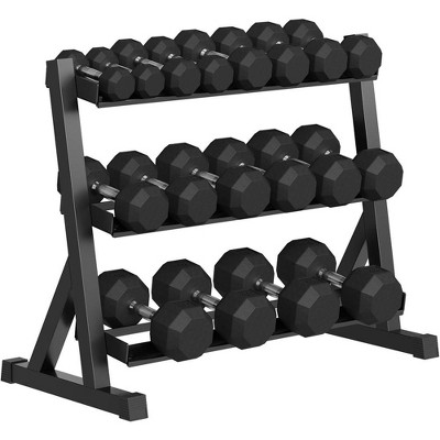 Rubber Coated Hex Dumbbell Weight Set with Rack, 450lbs(9 pair) for Home Gym, Coated Hand Weights for Strength Training, Workouts