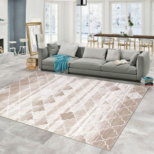 Area Rug Washable Non Slip Backing Boho Trellis Rug Low Pile Distressed Floor Carpet Retro Accent Rug for Living Room Bedroom - 1 of 4
