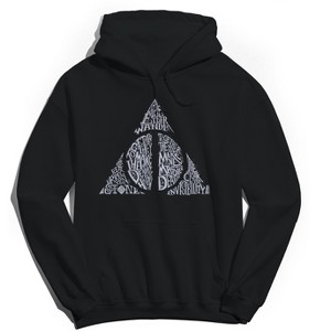 Harry Potter Men's Deathly Hallows Shape White Long Sleeve Graphic Cotton Sweatshirt Hoodie - Black XXXL - 1 of 3