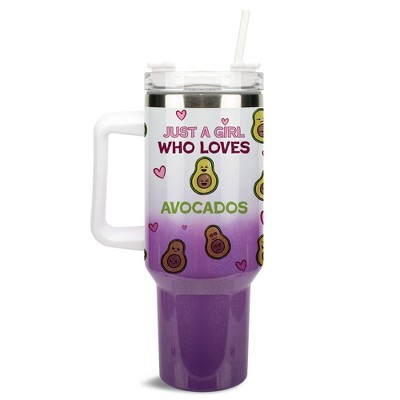 100 North Just A Girl Who Loves Avocados Emoji 40 oz. Stainless Steel, Large Water Bottle Coffee Mug, Spill & Leak Resistant, Thermal Travel Tumbler