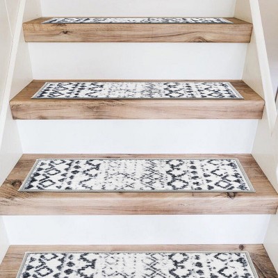 Distressed Black and White Bohemian Non-Slip Stair Treads Set