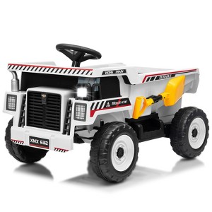 12V Ride-On Dump Truck w/Remote - Auto-Lift Bed, Shovel, LED Lights, Music (Ages 3-8, 66lbs) - 1 of 4