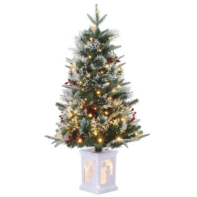 Homhougo 3FT 2-Pack Flocked Christmas Trees with Snowman Base, Holiday Home Decoration for Entryway or Porch